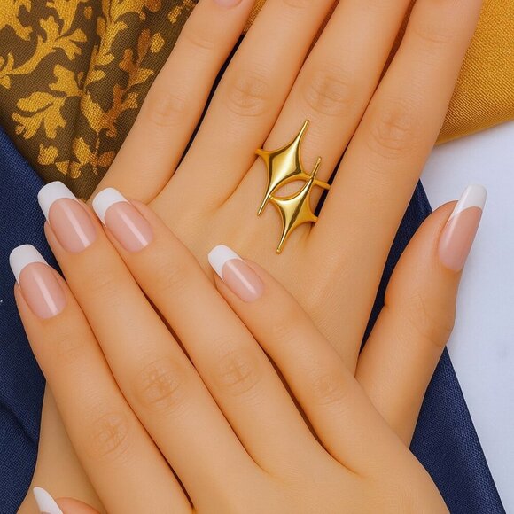 🆕 Celestial Starburst 18K Gold Plated Adjustable Ring | Sculptural | Futuristic - Picture 1 of 12